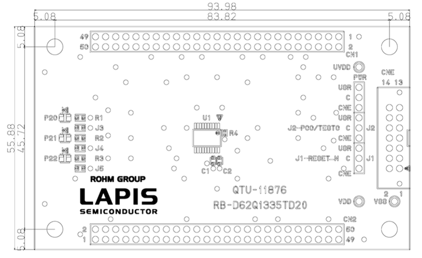 機械図面 - ROHM Semiconductor RB-D62Q1335TD20リファレンスボード
